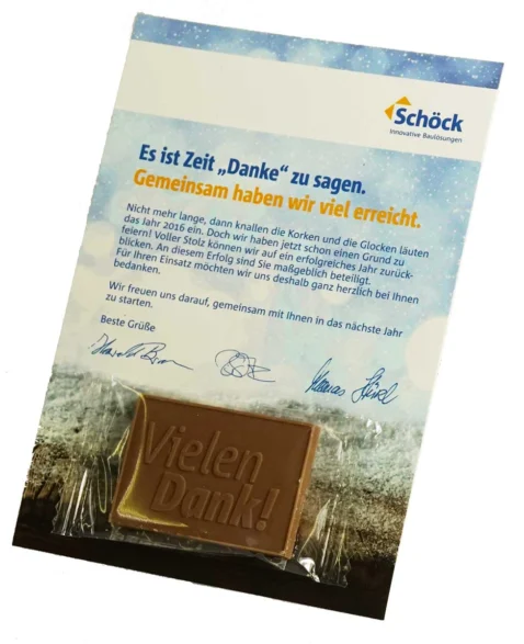 Schoko-Logo Tafel auf einer A6-Postkarte