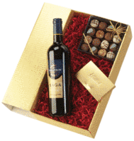 Schokologo Geschenkset mit Logo-Schokolade, Pralinen und Wein