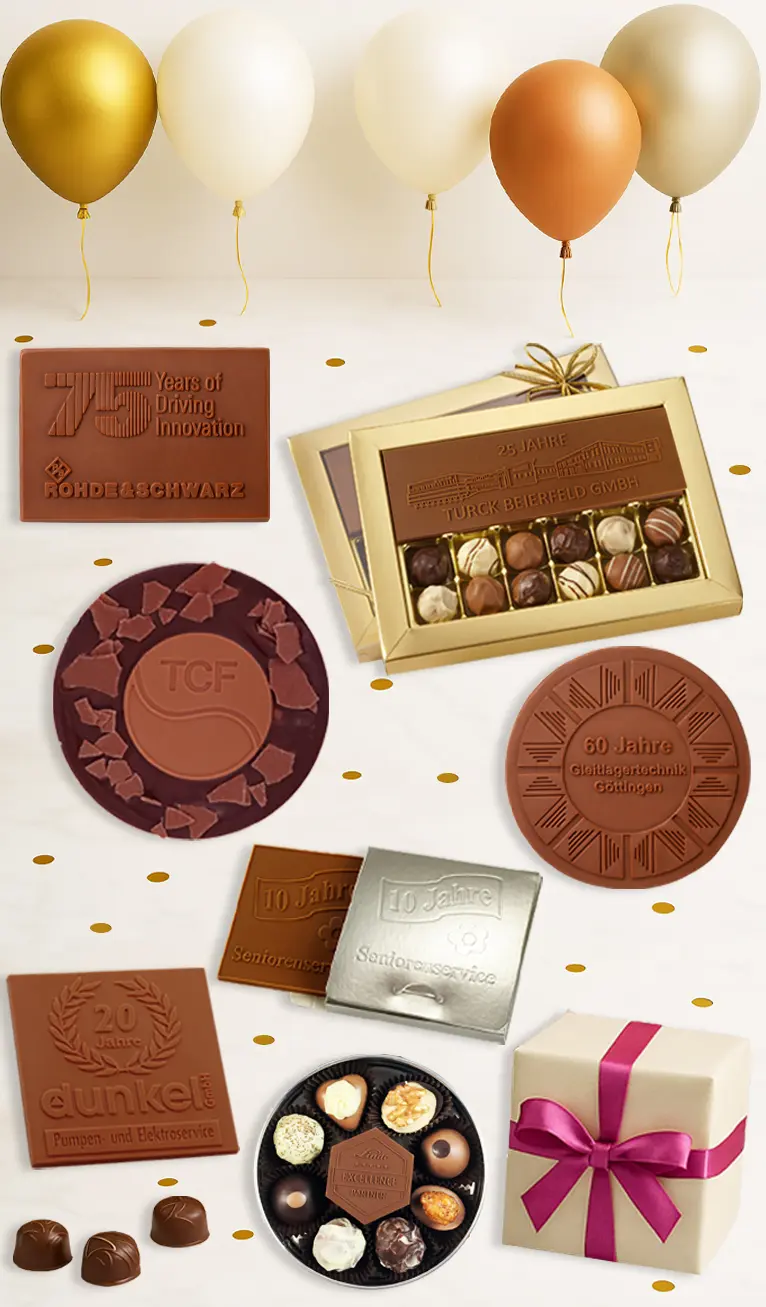 Kategorie Anlässe Firmenjubiläum Schokolade Logo