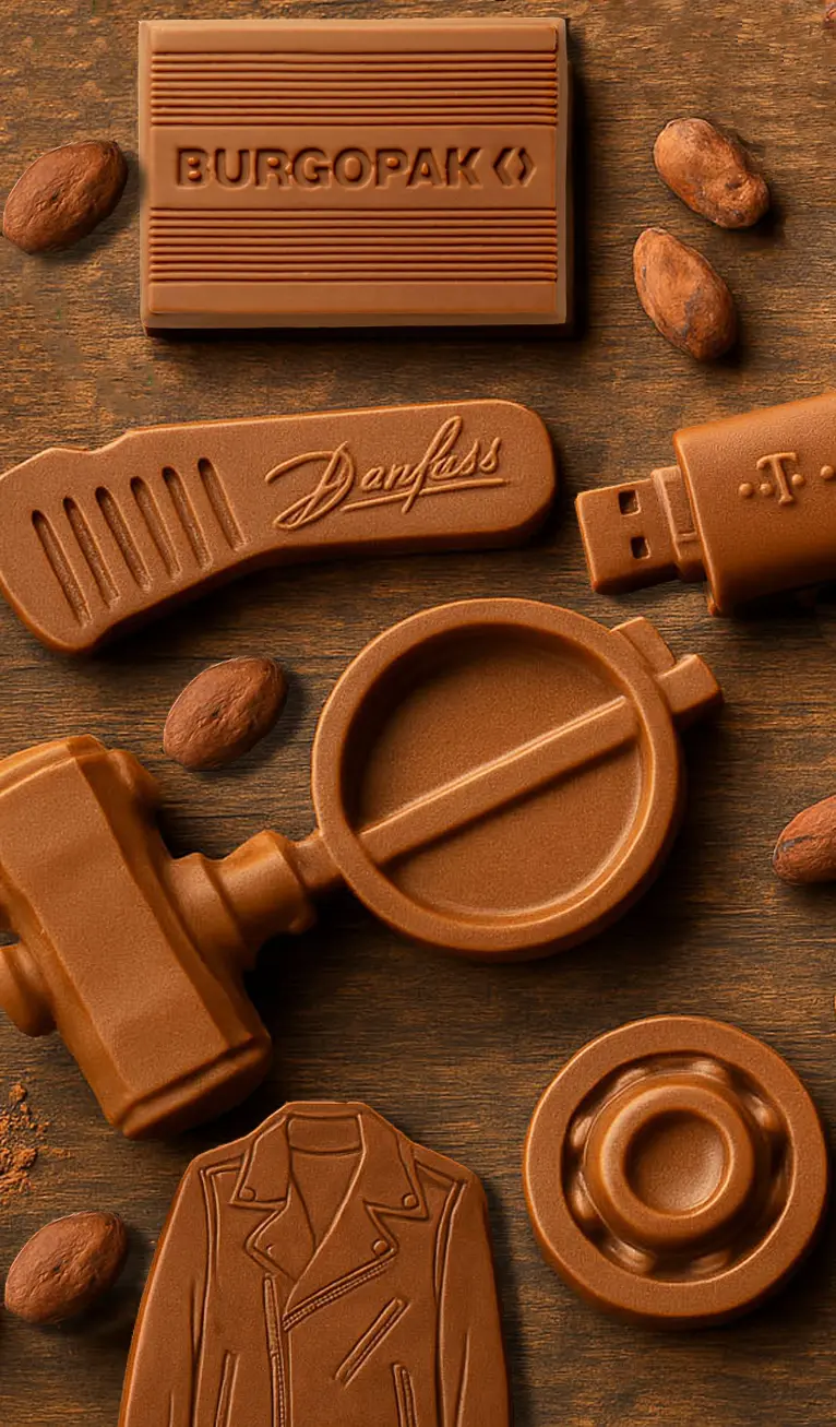 Logo Schokolade und Produktnachbildungen