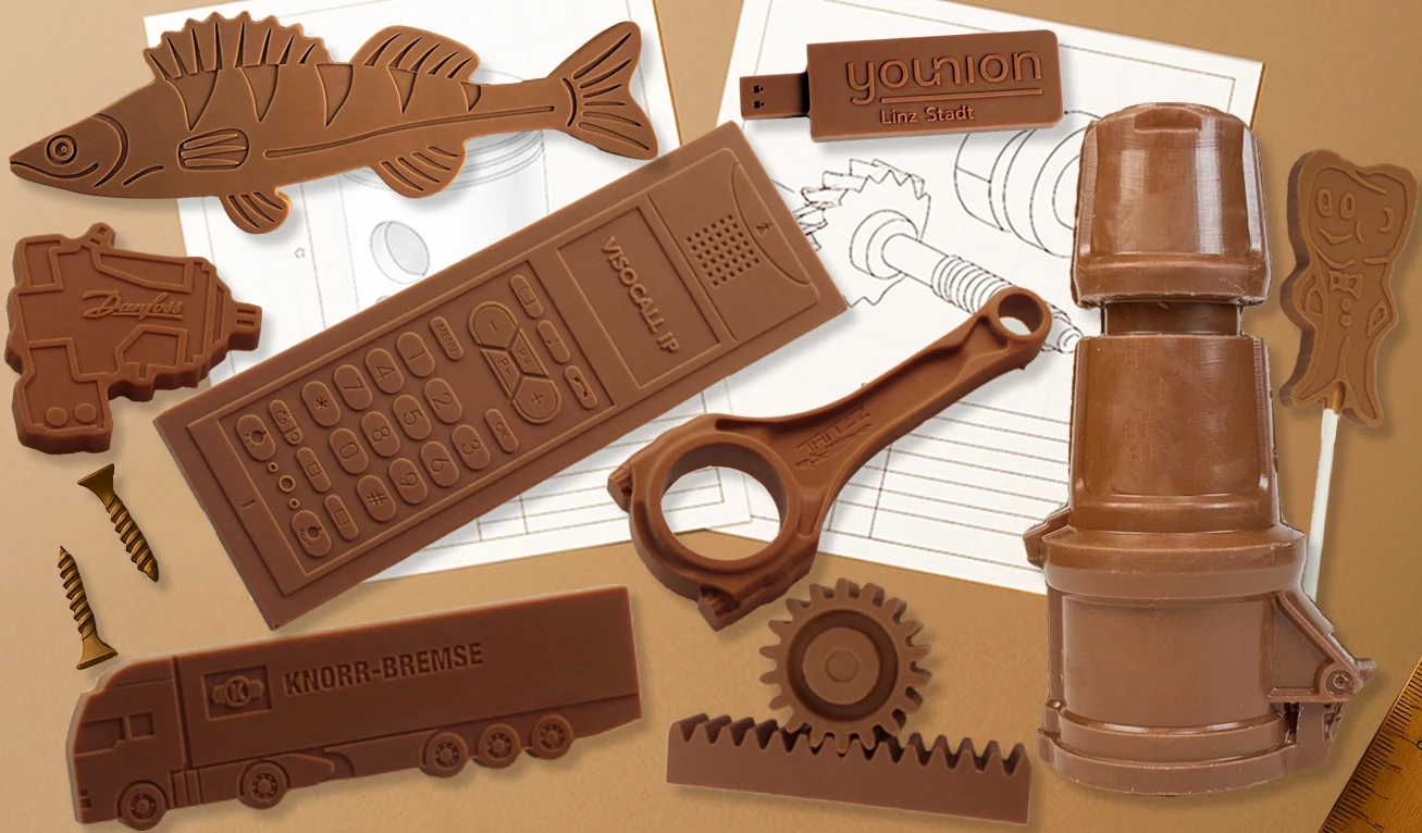 Individuelle 3D-Schokolade Produktnachbildung aus Schokolade