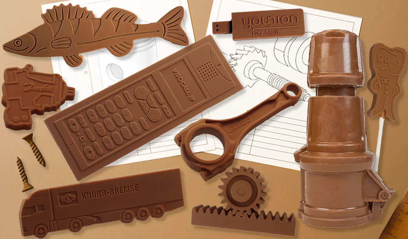 Kategorie Werbeschokolade Sonderanfertigung Produknachbildung 3d-schokolade