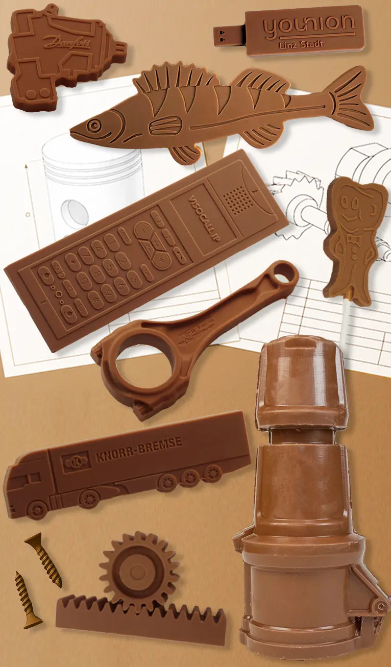 Kategorie Werbeschokolade Sonderanfertigung Produknachbildung 3d-schokolade